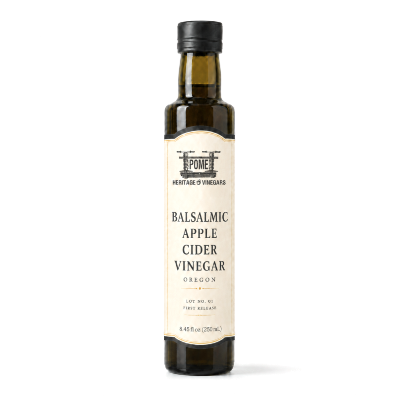 POME Balsamic Apple Cider Vinegar in a dark 250 ml bottle with a cream label and black cap.
